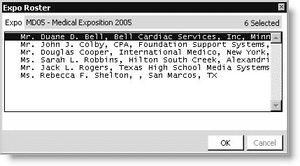 From Exposition, select Process booth orders, open an order, and click View Roster