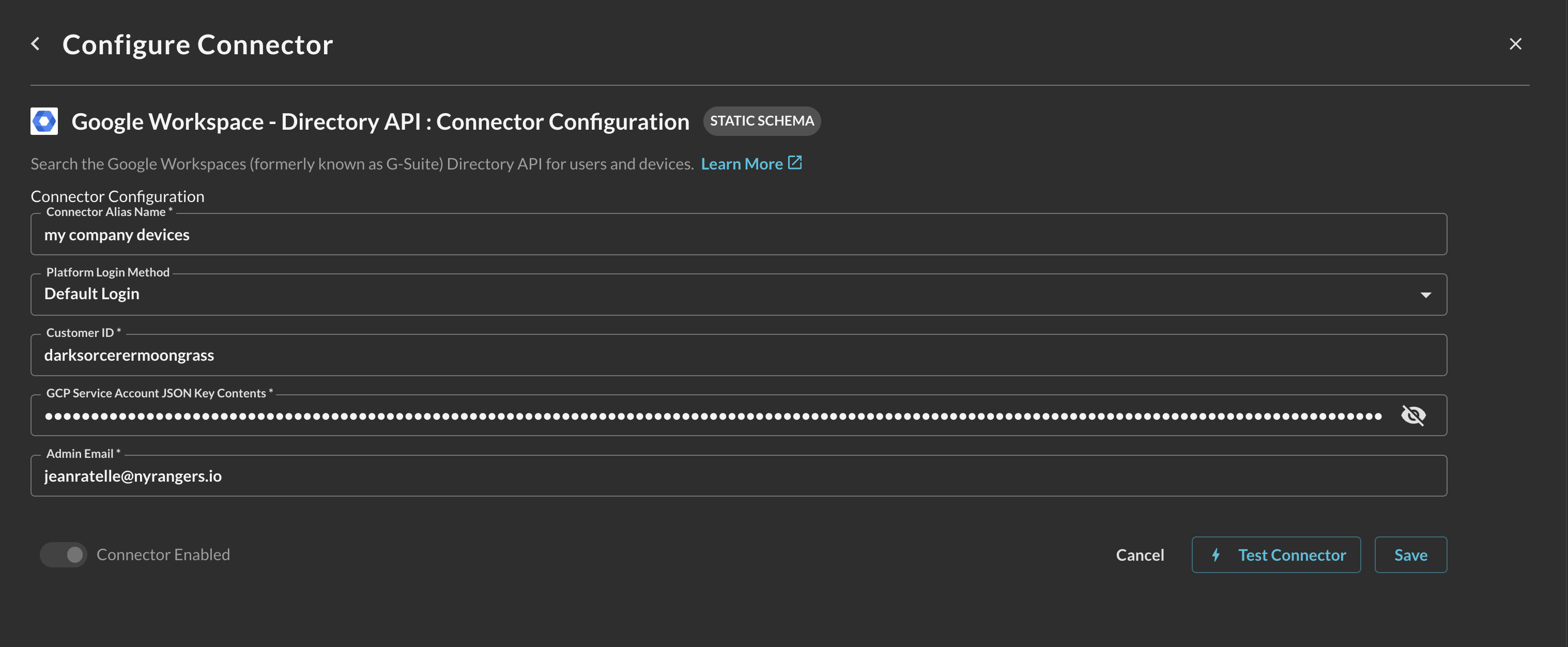 FIG. 3 - Configuring the Google Workspace Directory paramters