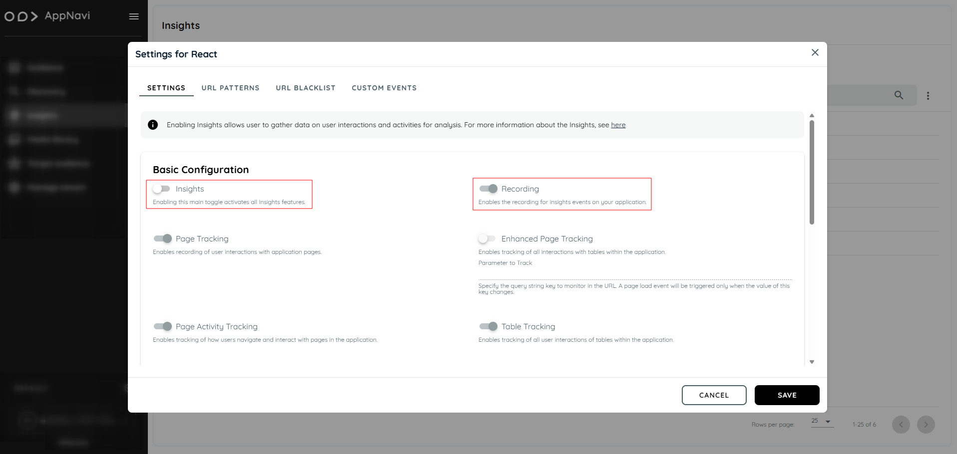 Insights Settings