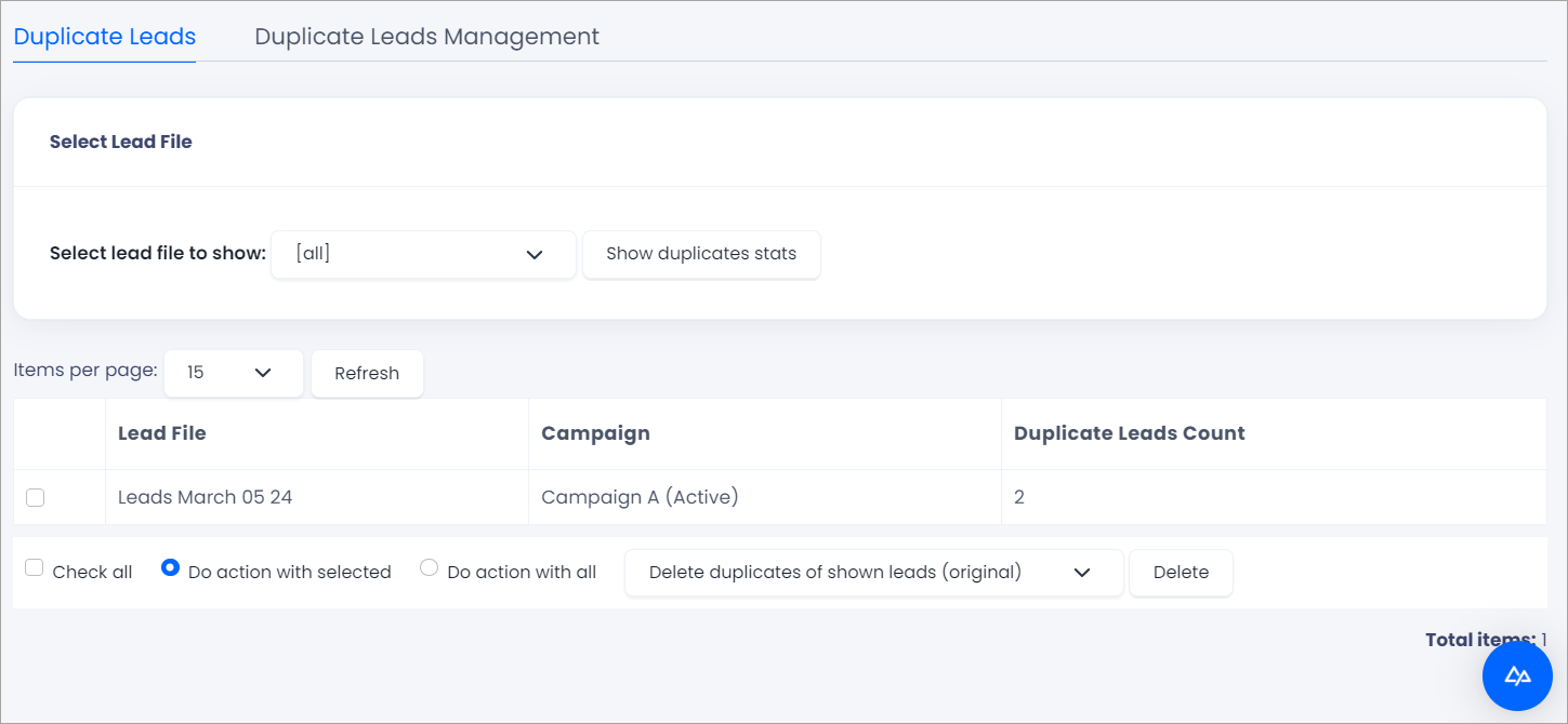 Screenshot of the Duplicate Leads tab