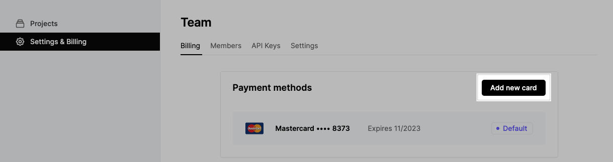 Adding a card from the Maxihost dashboard.