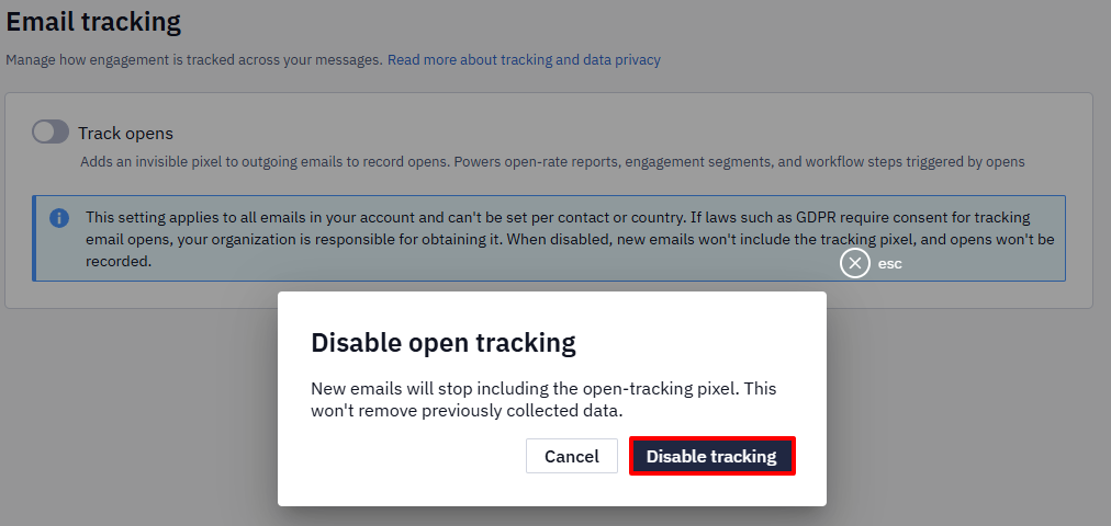 Click Disable tracking