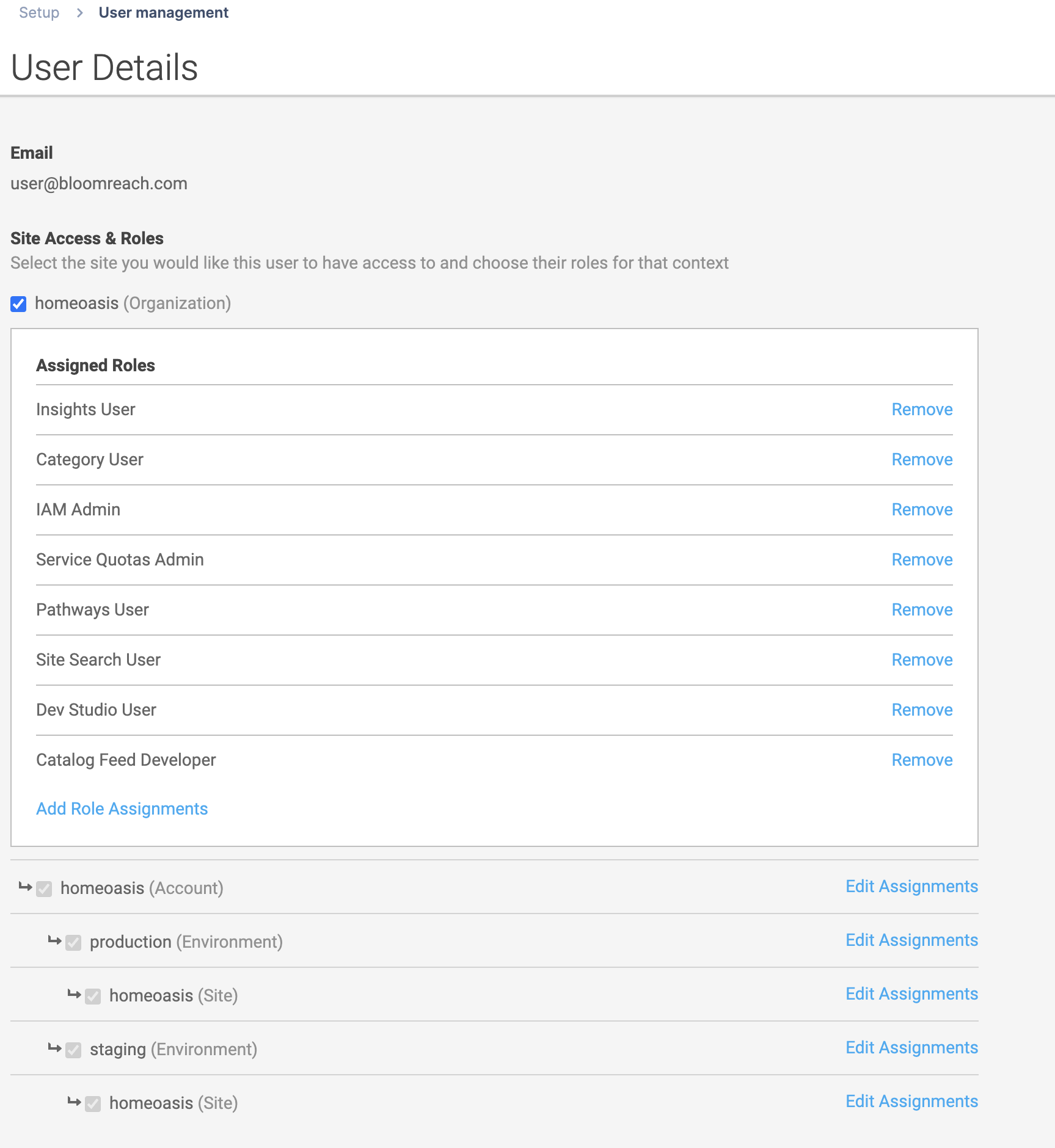 User management hierarchy with Staging and Production environments