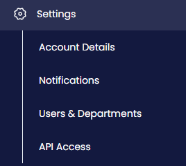 Screenshot of the Settings menu tabs