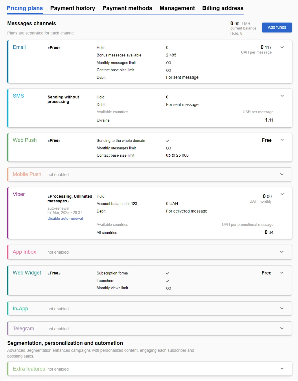 Pricing plans