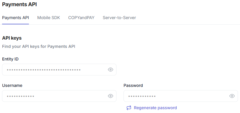 Payments API credentials.