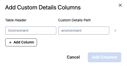 An image detailing the UI to add a column based on custom details