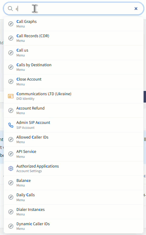 Screenshot of the Search bar in Portal