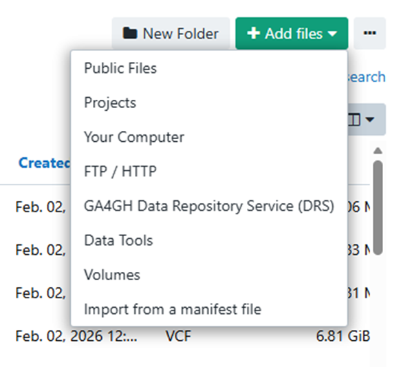 Add files options