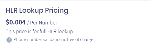 Screenshot of HLR Lookup pricing