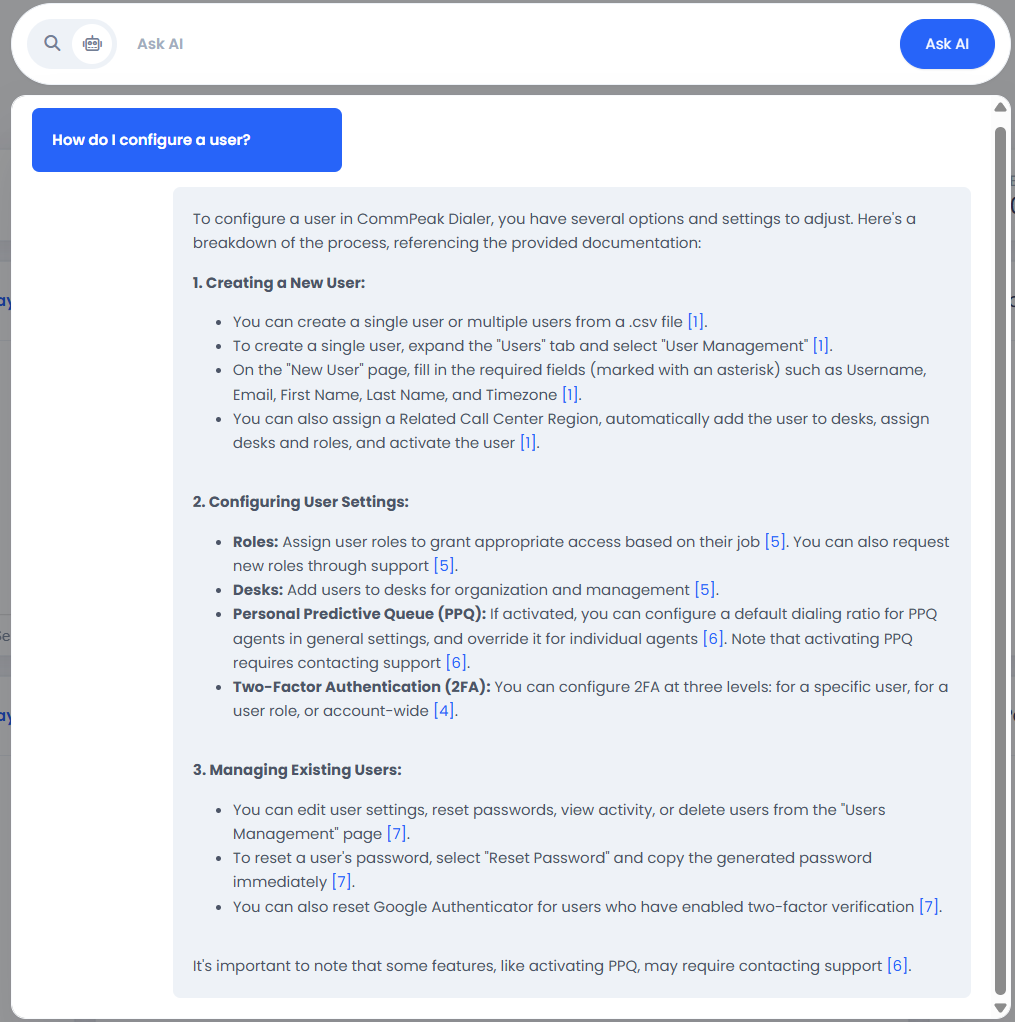 Screenshot of the AI bot search results