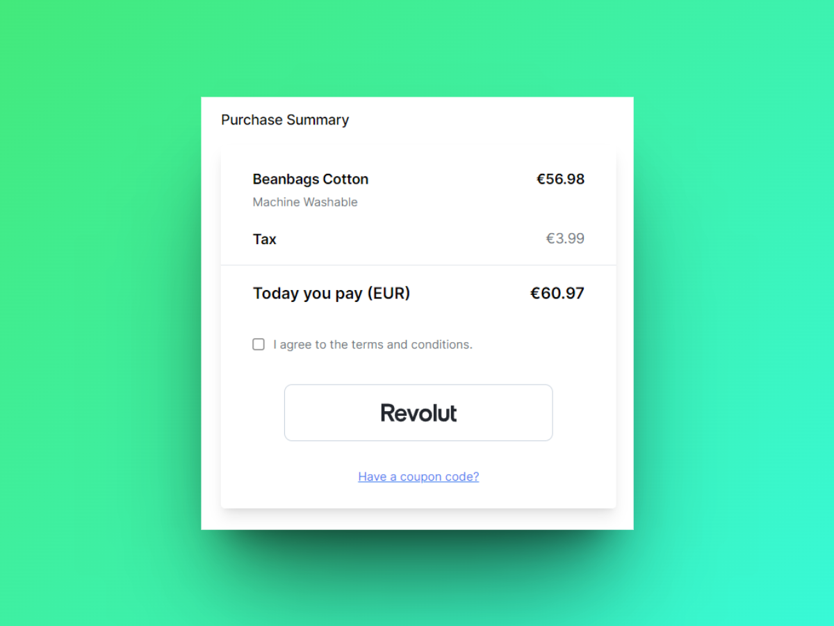 This is how a bank button can be displayed on your checkout page. Here is an illustration of a Revolut button.