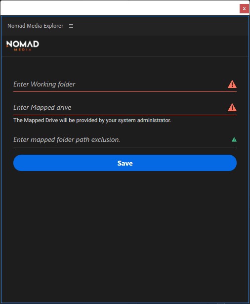 Nomad Media Explorer configuration window