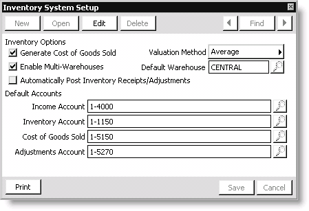 From Orders, select Set up module, and click Inventory