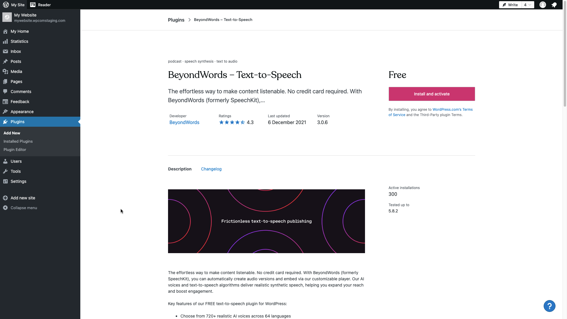 BeyondWords plugin on Wordpress - Install and activate.png