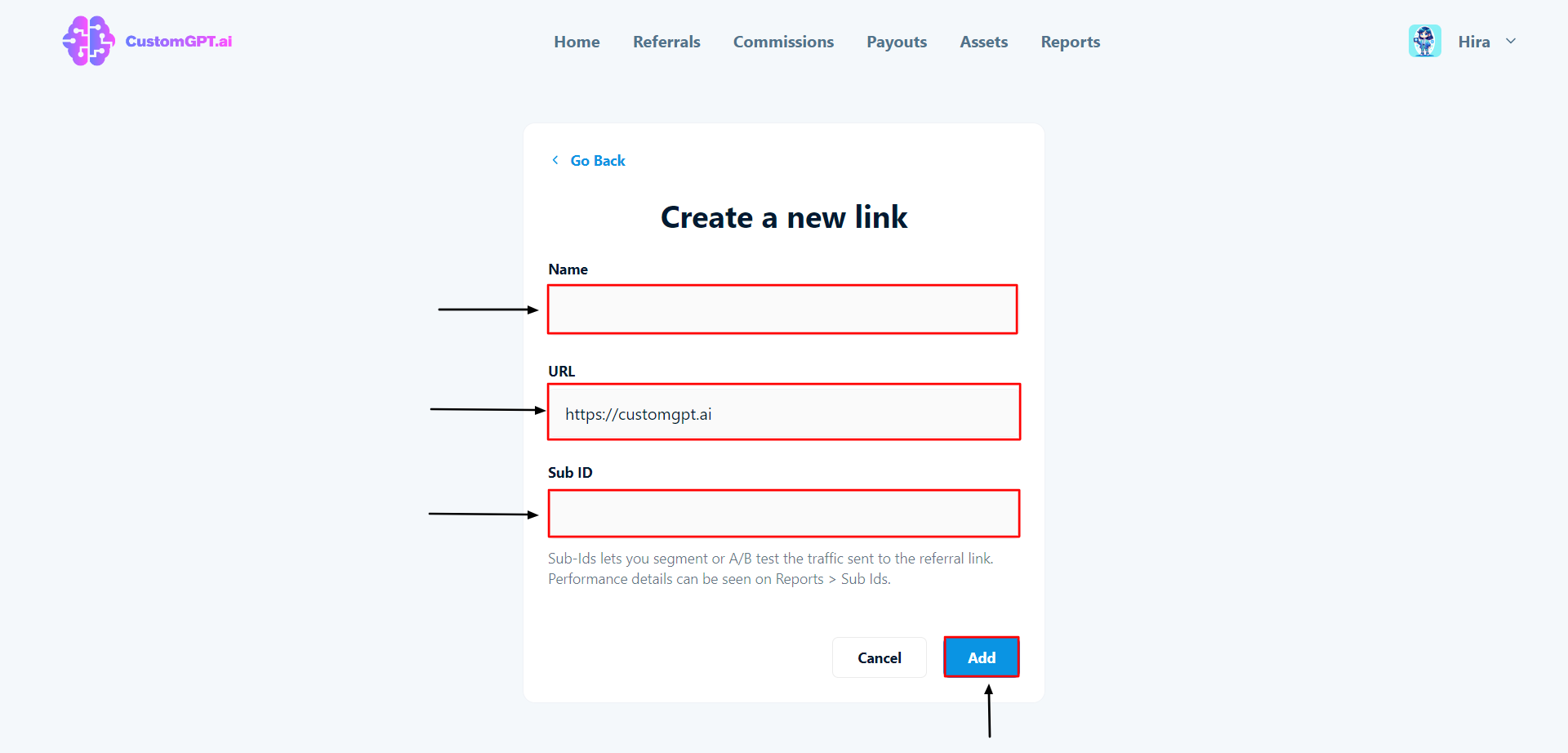 create new referral links