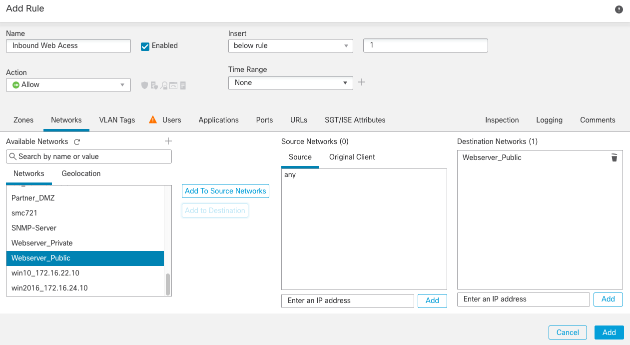 **Figure 8:** Configuring Network object controls