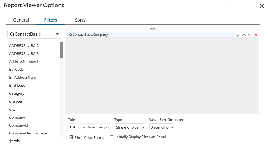 Adding data fields as filters