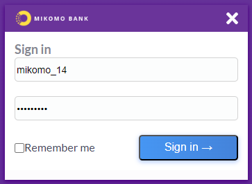 Mikomo login screen