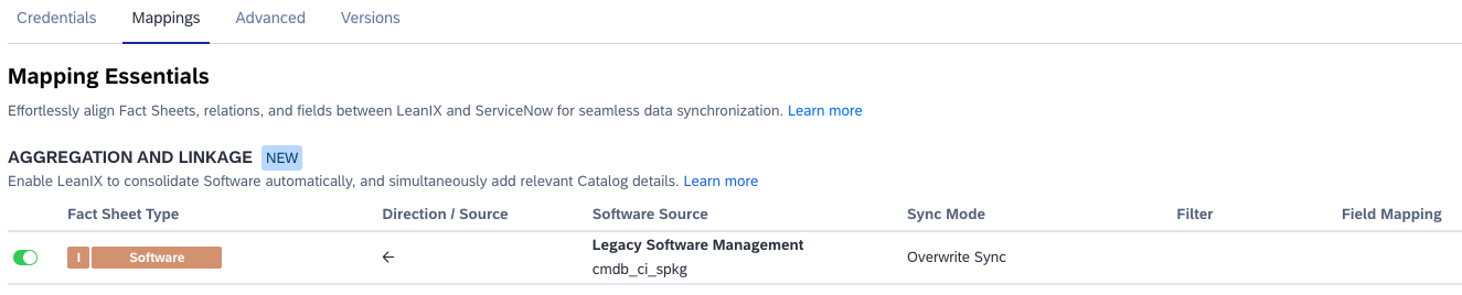 Enabling Aggregation and Linkage on the ServiceNow Configuration Page