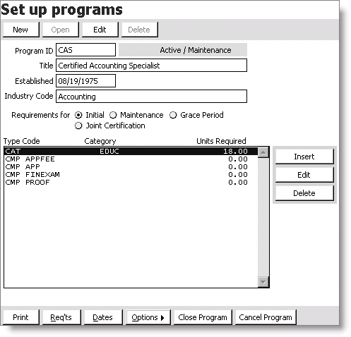 Desktop: Certification > Set up programs