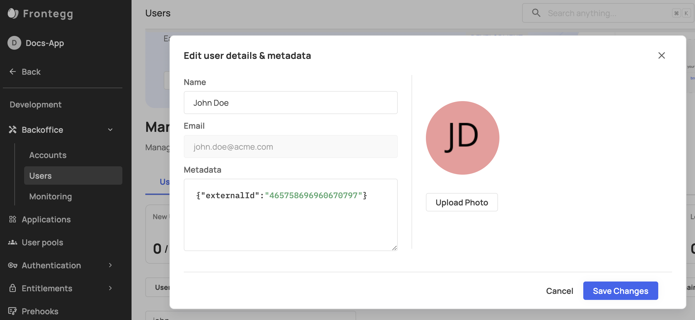 Updating user's Metadata via the Admin portal