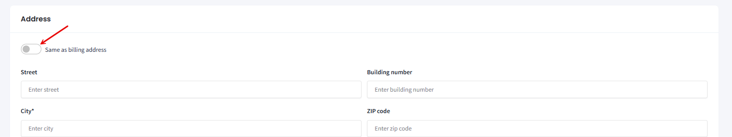 Screenshot of entering physical address data