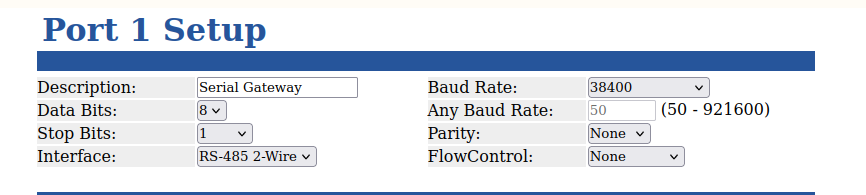 ICS110 port configuration