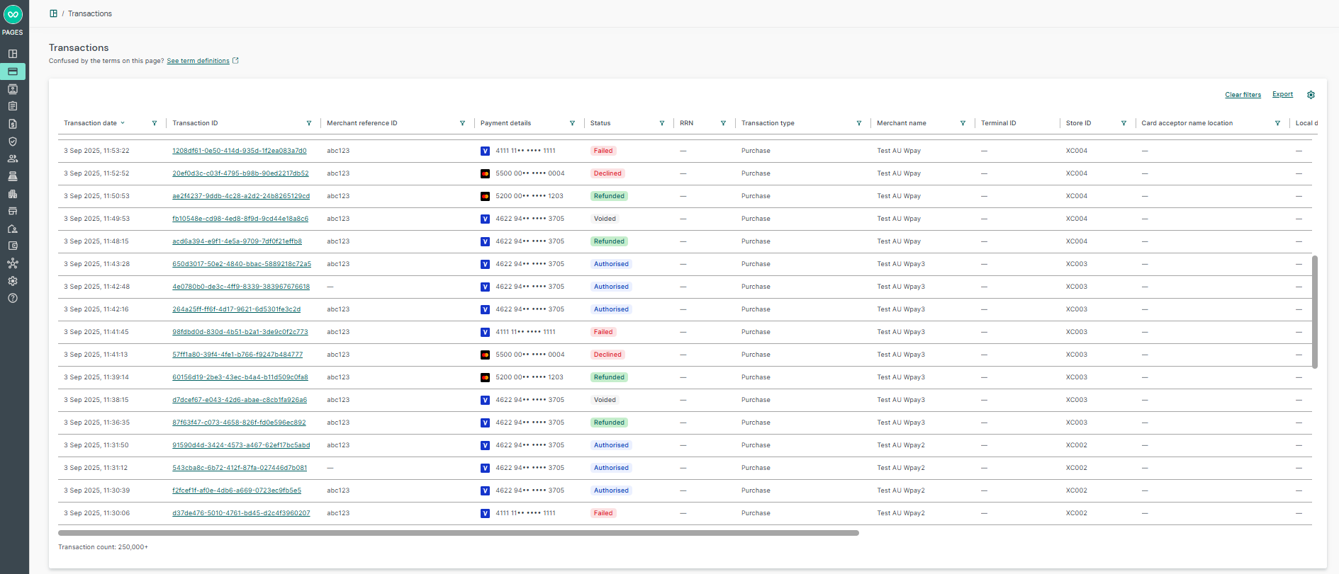 Transaction search dashboard