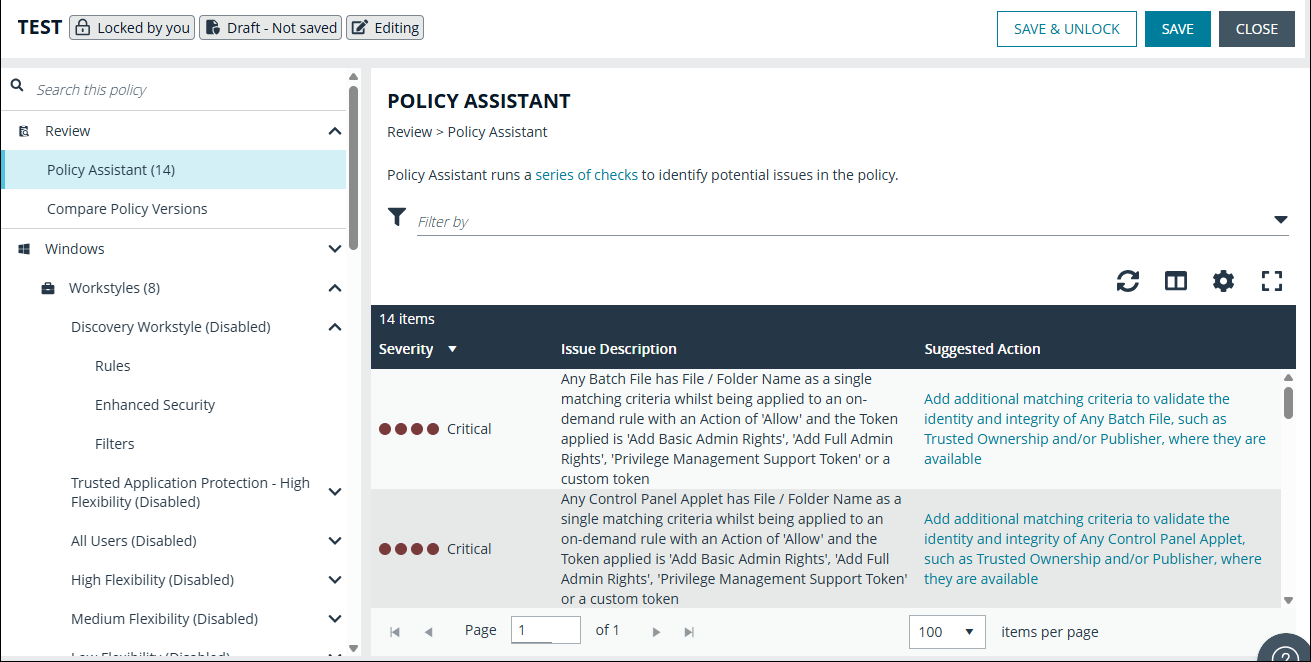 Policy Assistant in the EPM Policy Editor