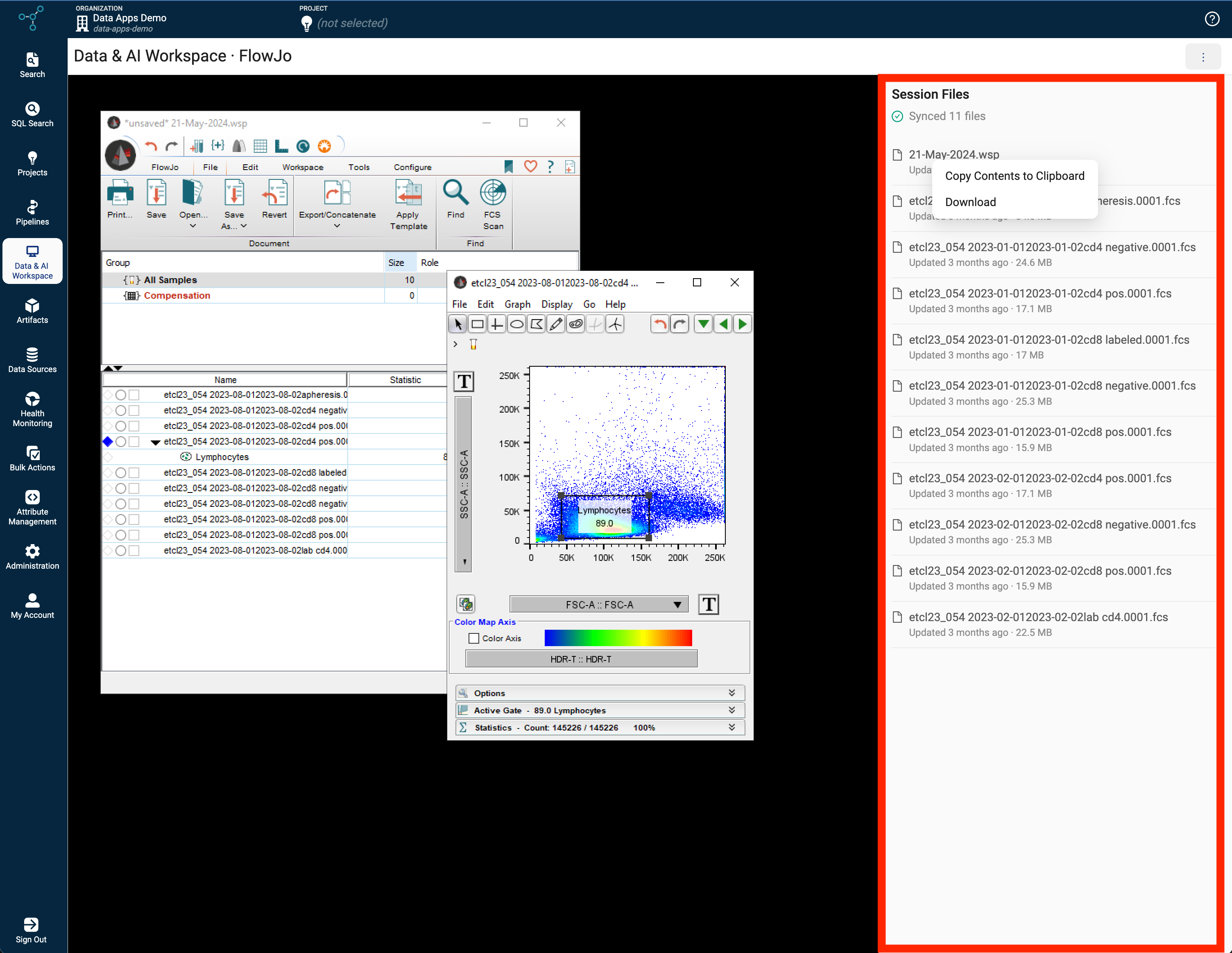 Session Files sidebar