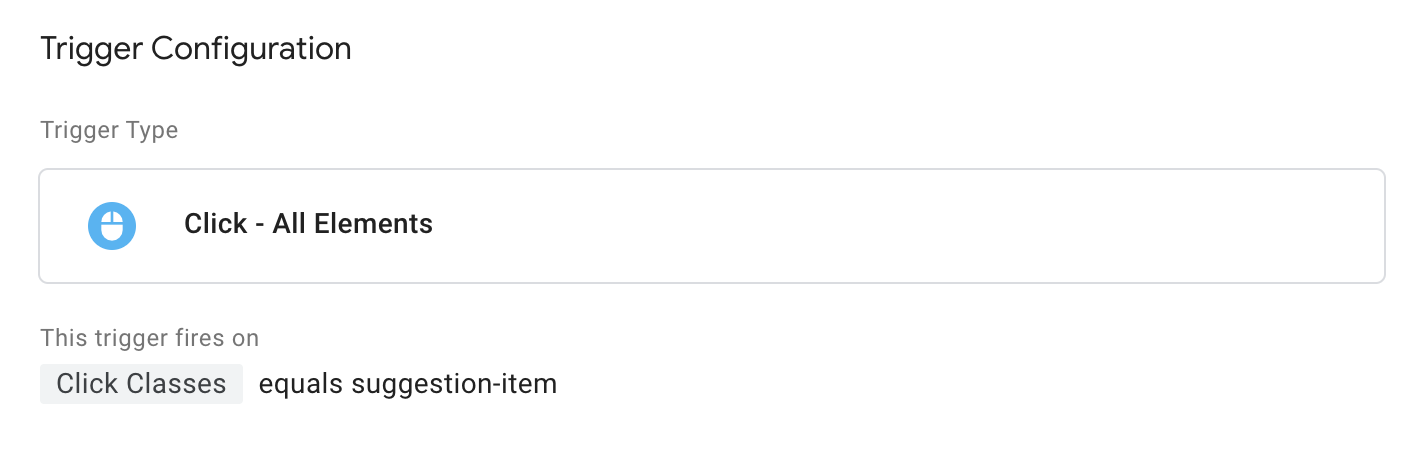 a sample triggering condition for clickTermSuggestion event on GTM