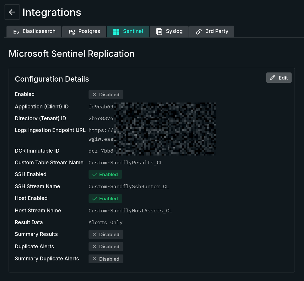 Microsoft Sentinel Replication Tab