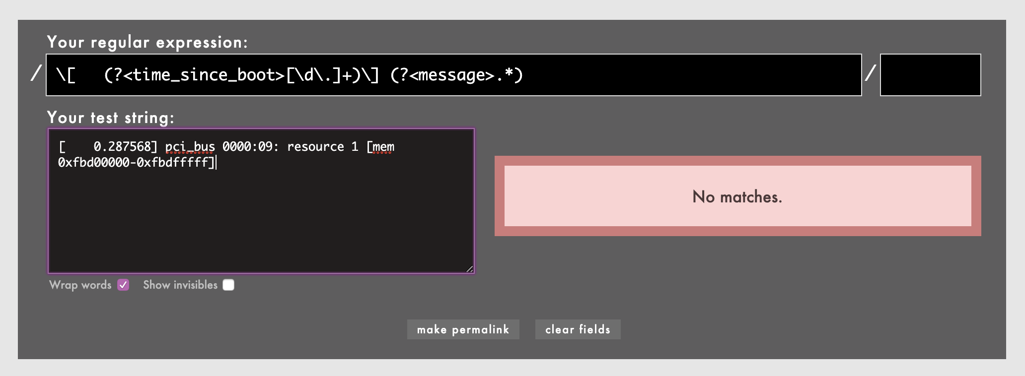 Screen Shot 2019-11-26 at 11.48.52 AM.png Testing the `pattern not matched` string in Rubular