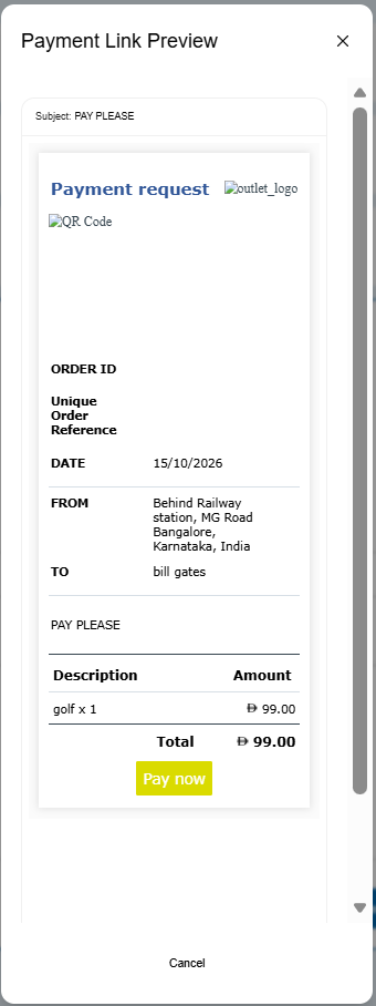 Preview of a payment-link email