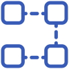 An icon showing nodes joined together to form a pipeline. Nodes are depicted as squares with rounded edges joined together with a dotted line.
