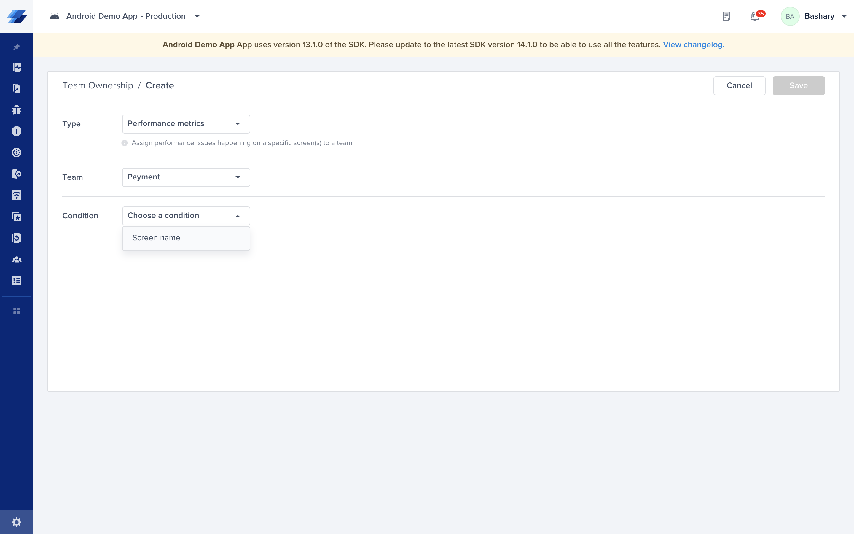 Choosing Performance Metrics Definition Condition Type