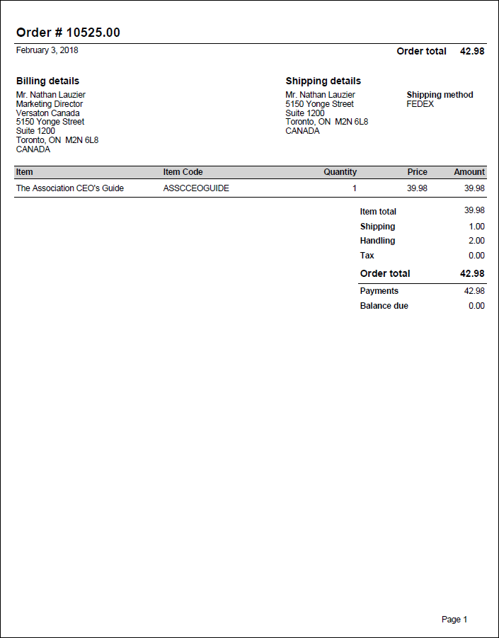 Viewing the Print Order report example