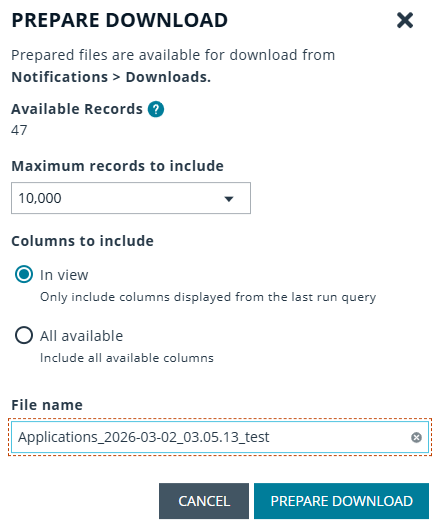 Prepare download query