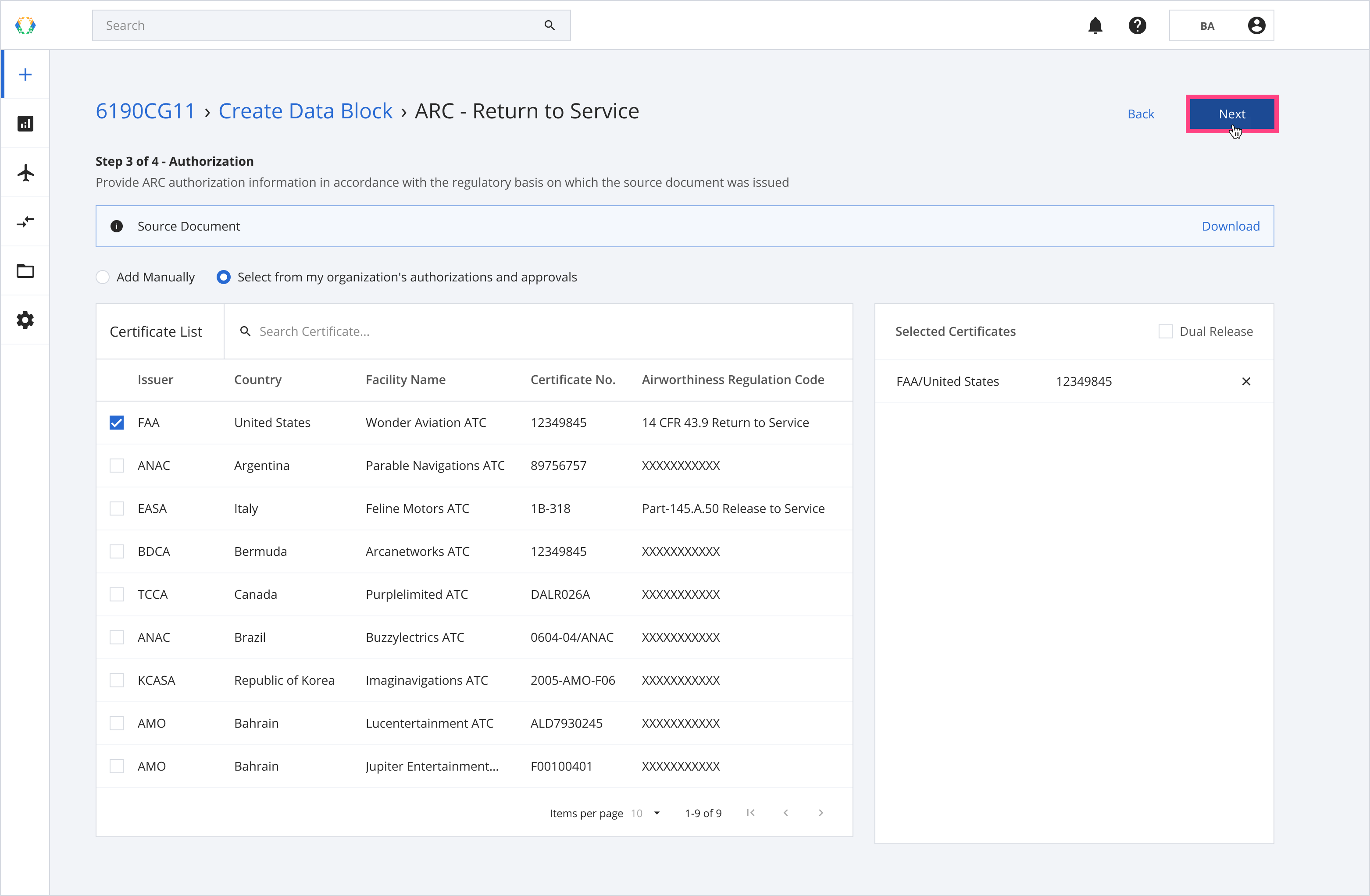 Add authorization information from the existing list