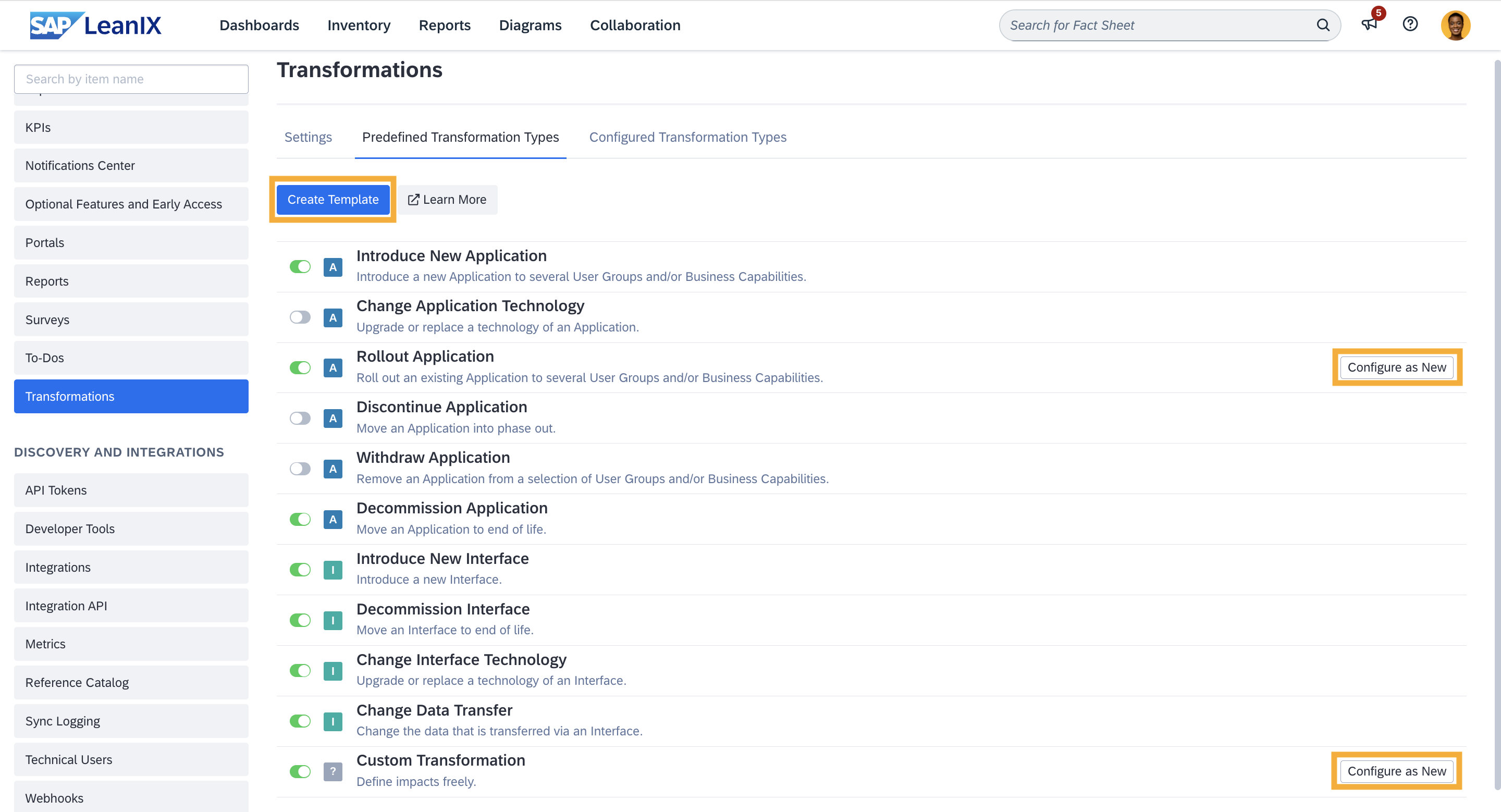 Configuring Rollout Application Transformation Template