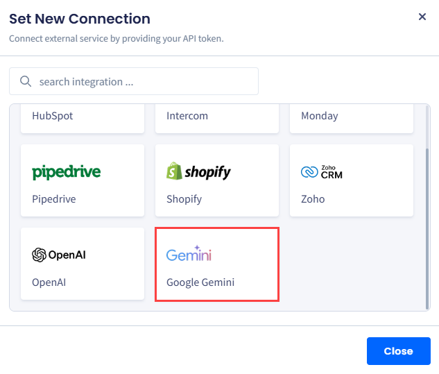 Screenshot of the Gemini selection