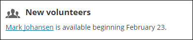 Viewing a Staff Volunteer History and Upcoming Summary alert example