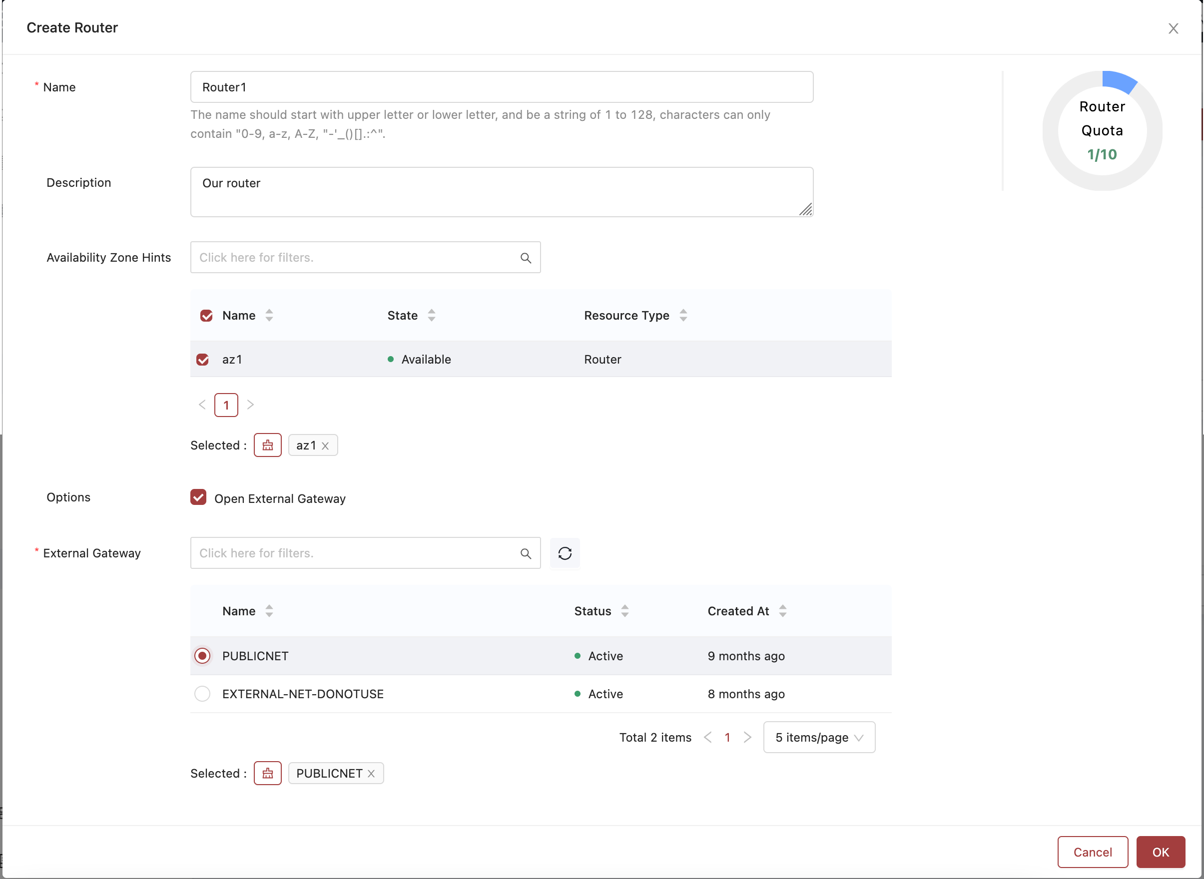 An example of a router ready for creation.