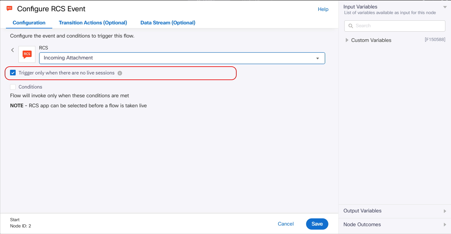Screenshot of Configuring RCS Event and enabling conditons.