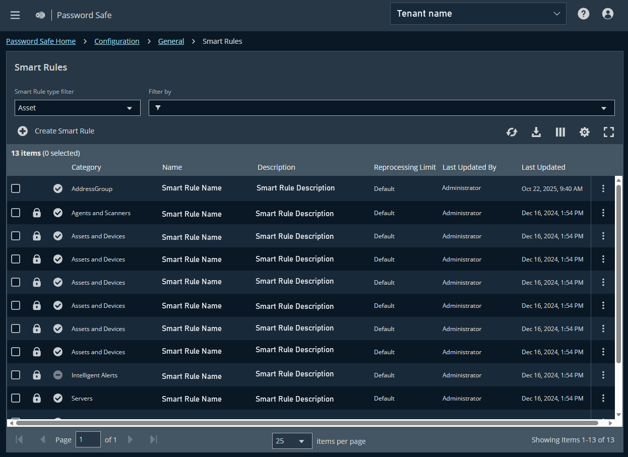 Password Safe Smart Rules screen