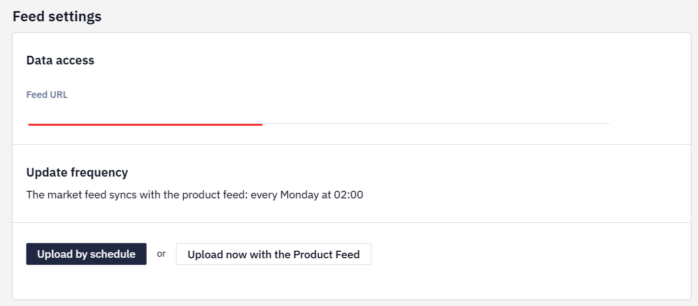 Market feed settings window with the URL field