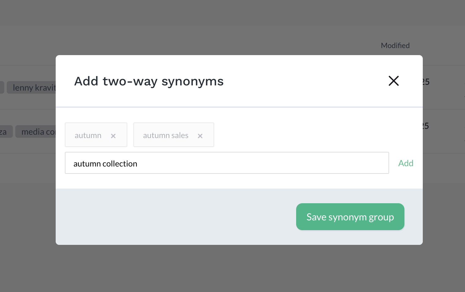 Adding a two-way synonym in the Constructor dashboard