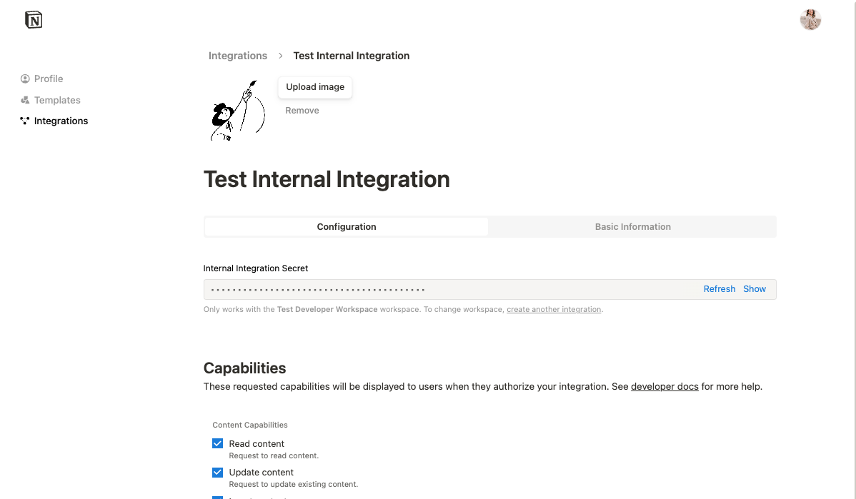 Find the integration token in the integration's settings.