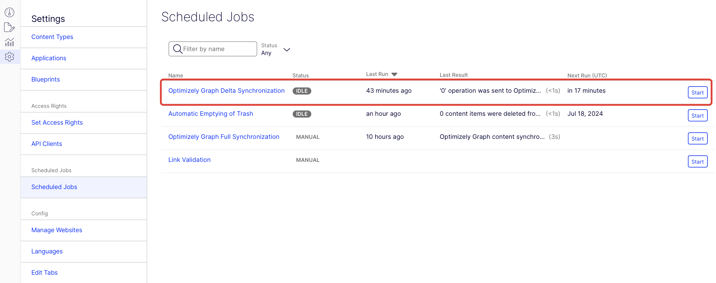 Optimizely graph delta sync